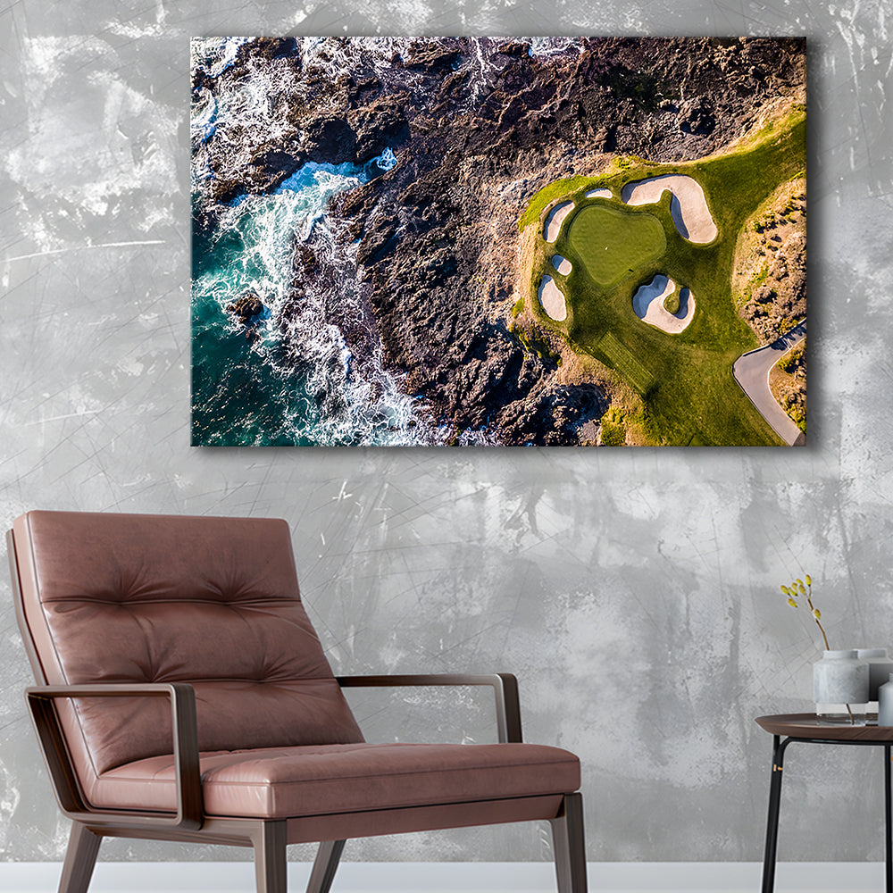 Golf Course Next To The Ocean With Waves, Golf Art Print,Gifts Golf Lover
