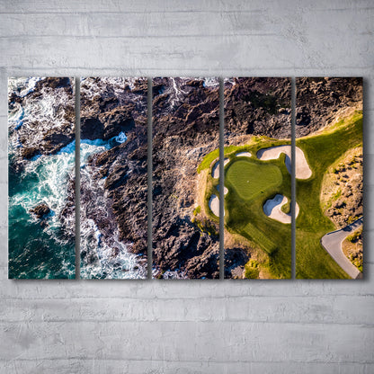 Golf Course Next To The Ocean With Waves, Golf Art Print, Extra Large Canvas Print Wall Art
