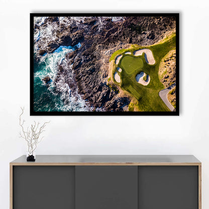 Golf Course Next To The Ocean With Waves, Framed Art Print Wall Decor, Picture Framed