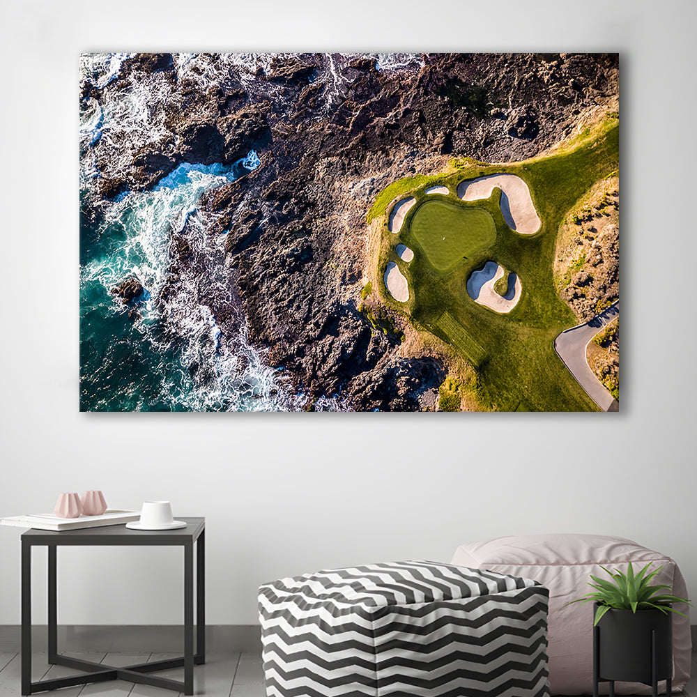 Golf Course Next To The Ocean With Waves, Golf Art Print,Gifts Golf Lover