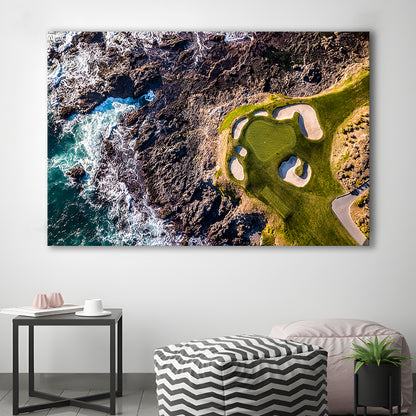 Golf Course Next To The Ocean With Waves, Golf Art Print,Gifts Golf Lover
