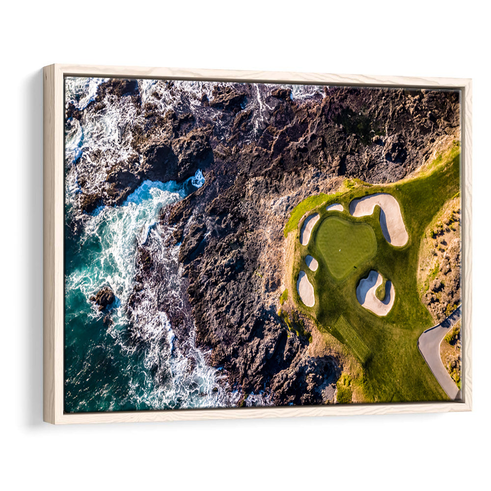 Golf Course Next To The Ocean With Waves, Floating Framed Canvas Print Wall Art