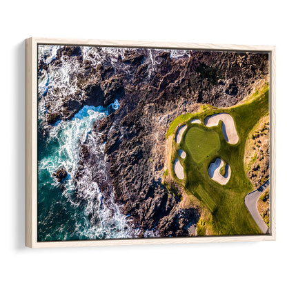 Golf Course Next To The Ocean With Waves, Floating Framed Canvas Print Wall Art