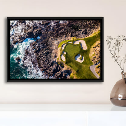 Golf Course Next To The Ocean With Waves, Floating Framed Canvas Print Wall Art