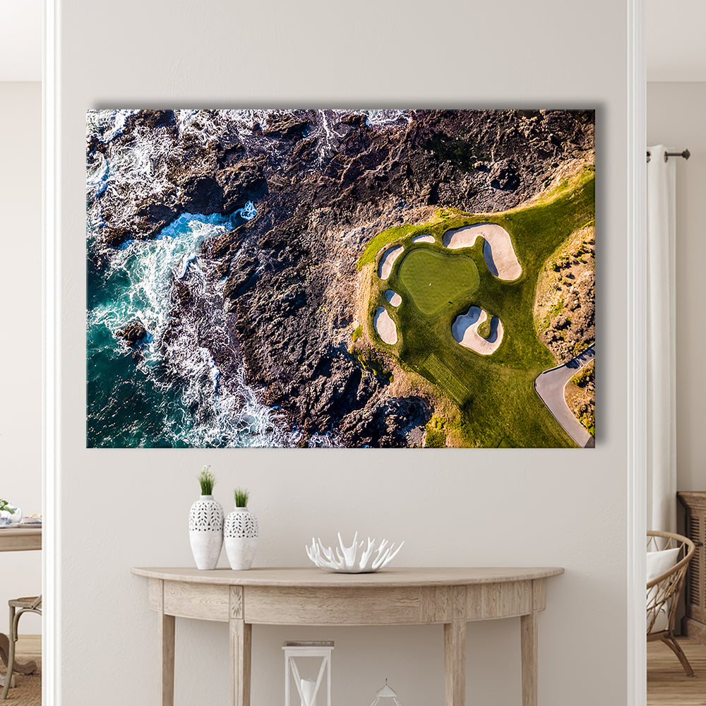 Golf Course Next To The Ocean With Waves, Golf Art Print,Gifts Golf Lover