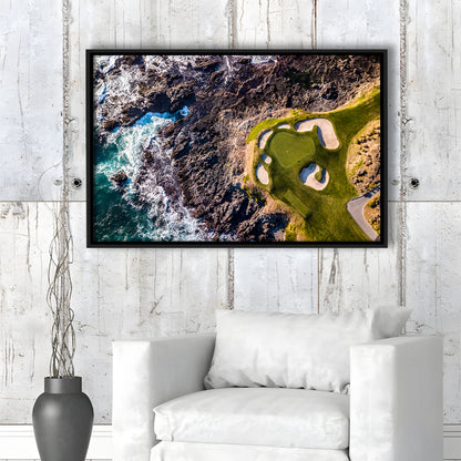 Golf Course Next To The Ocean With Waves, Floating Framed Canvas Print Wall Art