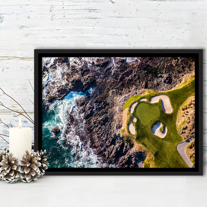Golf Course Next To The Ocean With Waves, Floating Framed Canvas Print Wall Art