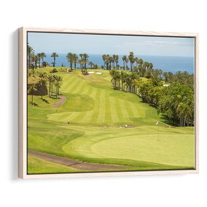 Green Golf Course, Palm And Good Holiday, Floating Framed Canvas Print Wall Art