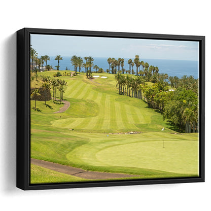 Green Golf Course, Palm And Good Holiday, Floating Framed Canvas Print Wall Art