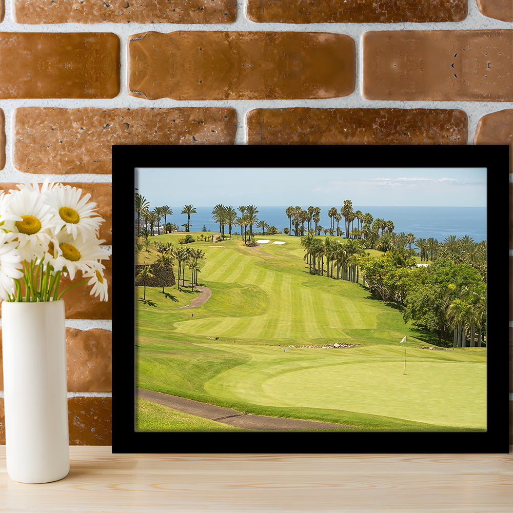 Green Golf Course, Palm And Good Holiday, Framed Art Print Wall Decor, Picture Framed