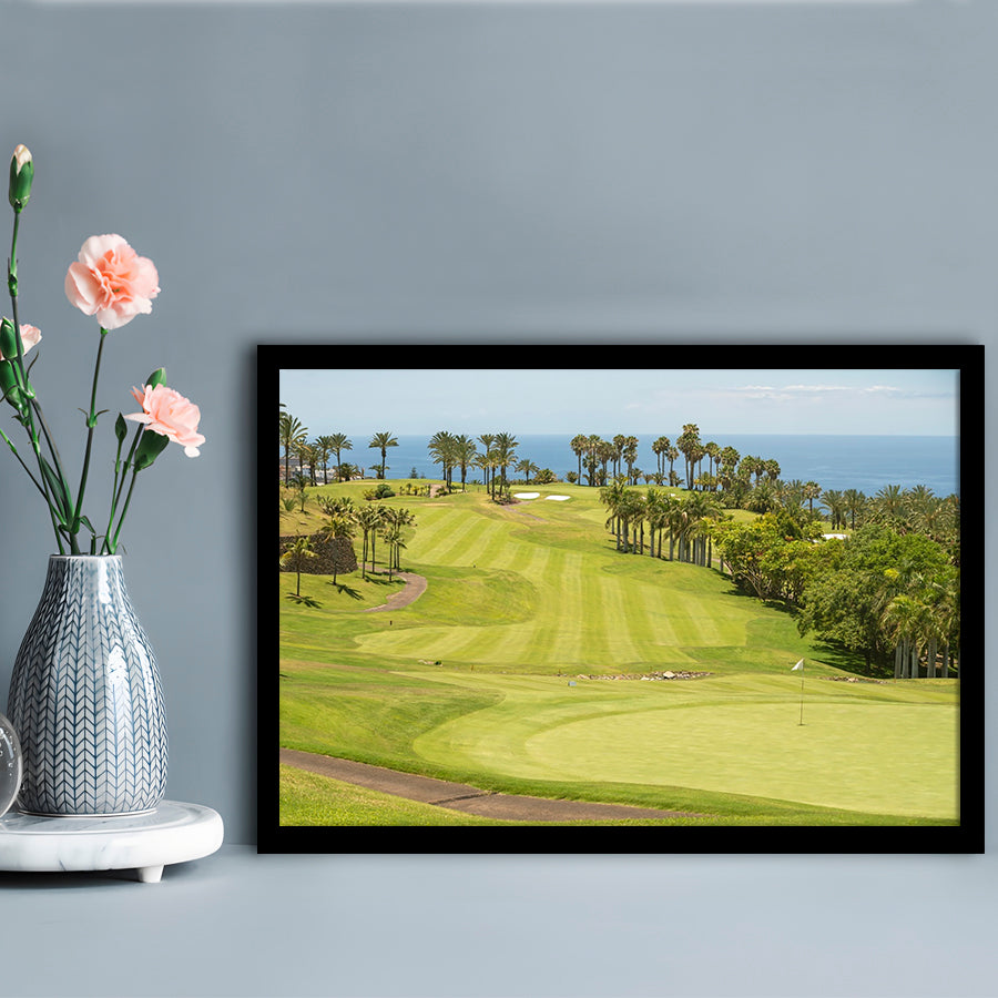 Green Golf Course, Palm And Good Holiday, Framed Art Print Wall Decor, Picture Framed