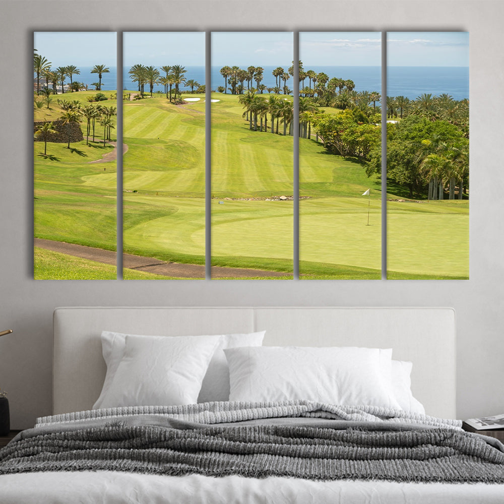 Green Golf Course, Palm And Good Holiday, Golf Art Print, Extra Large Canvas Print Wall Art