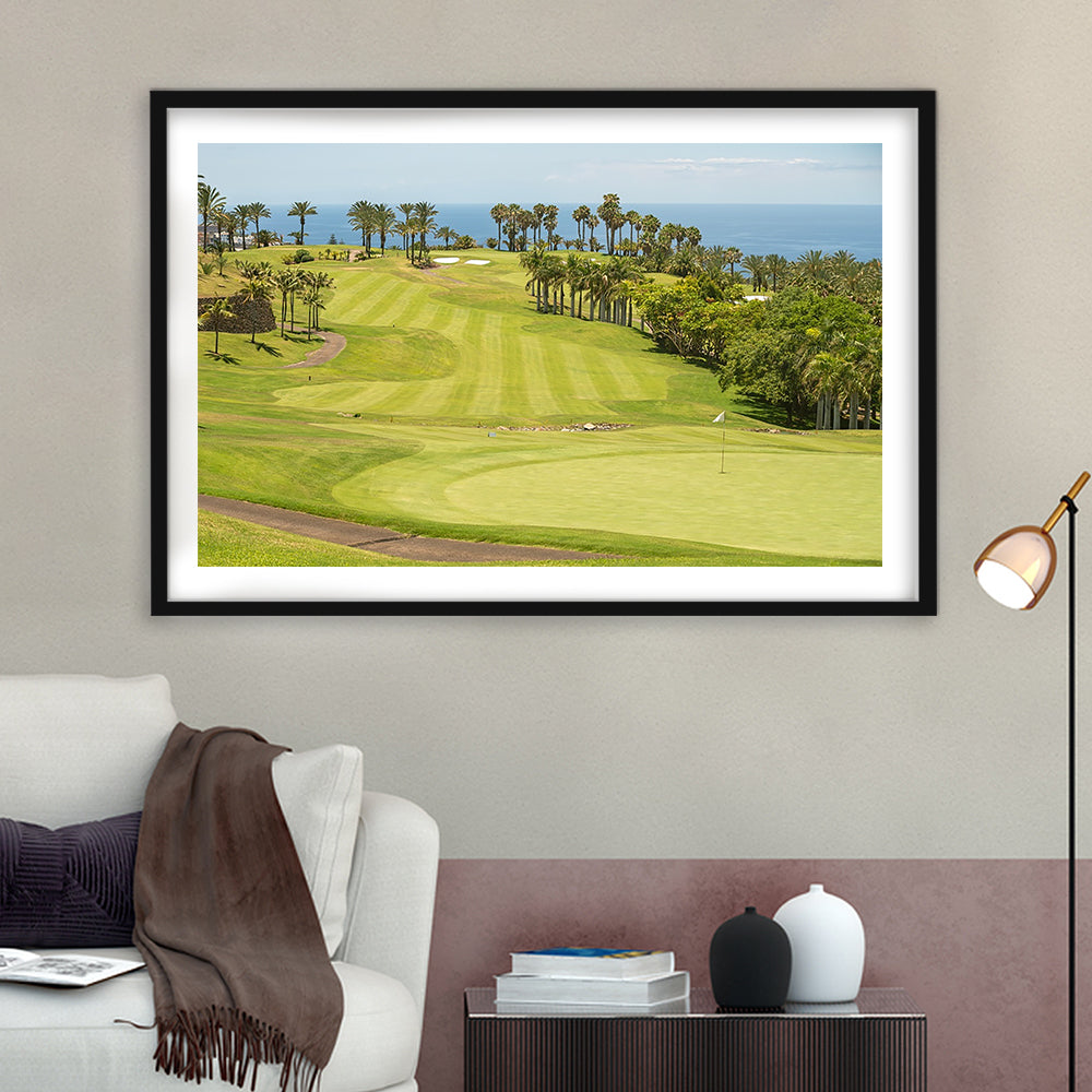 Green Golf Course, Palm And Good Holiday, Goft Art Print, Framed Art Print White Border Wall Decor