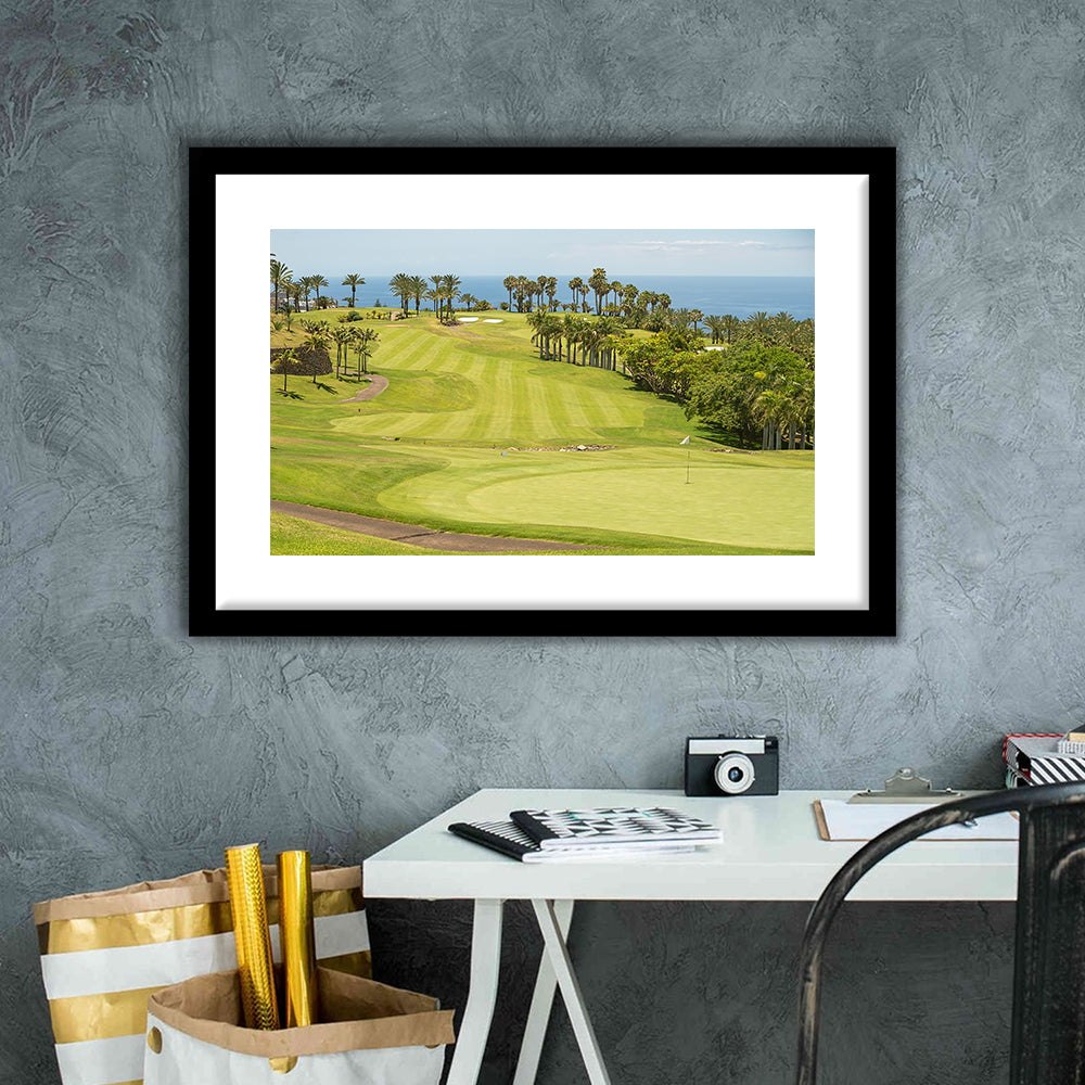 Green Golf Course, Palm And Good Holiday, Goft Art Print, Framed Art Print White Border Wall Decor