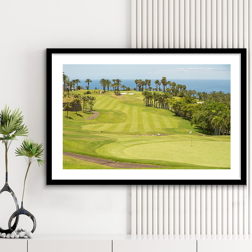 Green Golf Course, Palm And Good Holiday, Goft Art Print, Framed Art Print White Border Wall Decor