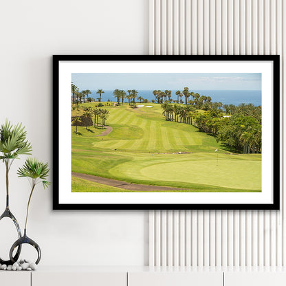 Green Golf Course, Palm And Good Holiday, Goft Art Print, Framed Art Print White Border Wall Decor