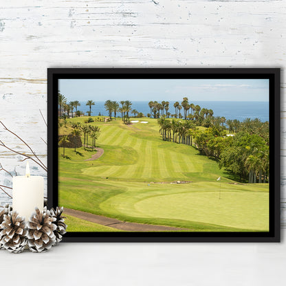 Green Golf Course, Palm And Good Holiday, Floating Framed Canvas Print Wall Art