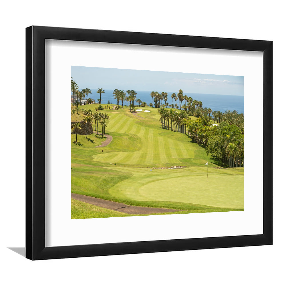 Green Golf Course, Palm And Good Holiday, Goft Art Print, Framed Art Print White Border Wall Decor