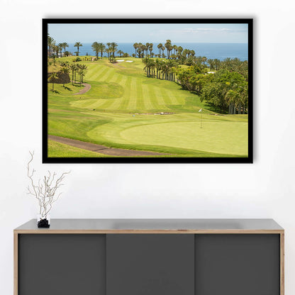 Green Golf Course, Palm And Good Holiday, Framed Art Print Wall Decor, Picture Framed