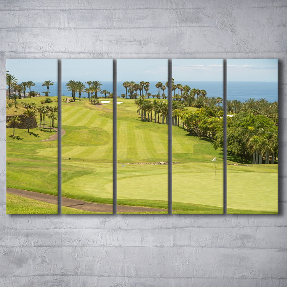 Green Golf Course, Palm And Good Holiday, Golf Art Print, Extra Large Canvas Print Wall Art
