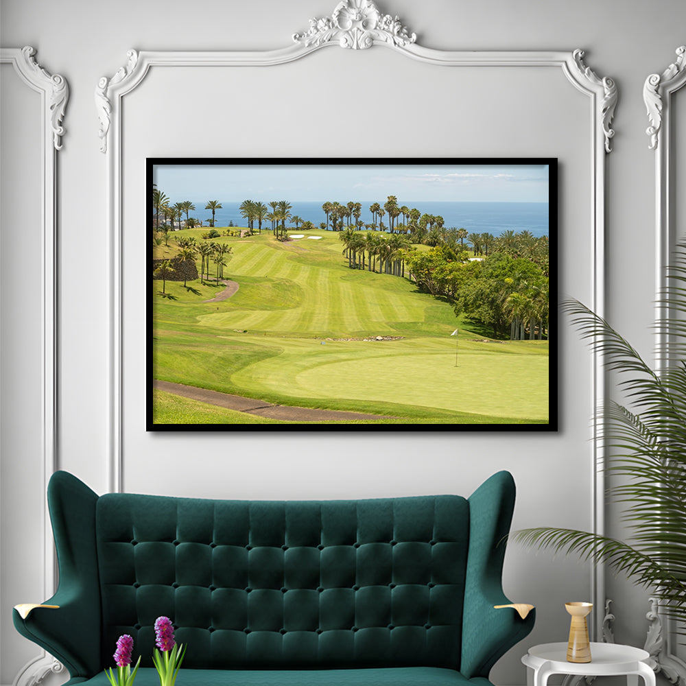 Green Golf Course, Palm And Good Holiday, Framed Art Print Wall Decor, Picture Framed