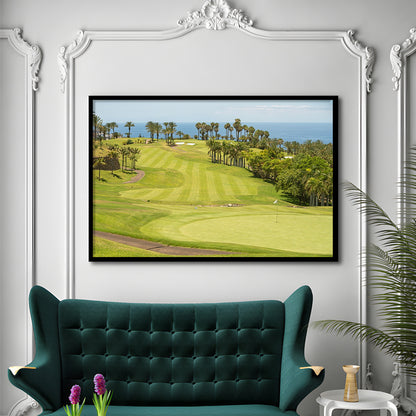 Green Golf Course, Palm And Good Holiday, Framed Art Print Wall Decor, Picture Framed