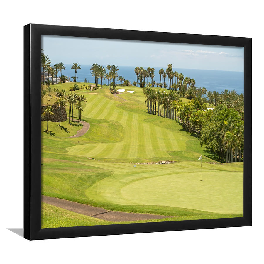 Green Golf Course, Palm And Good Holiday, Framed Art Print Wall Decor, Picture Framed