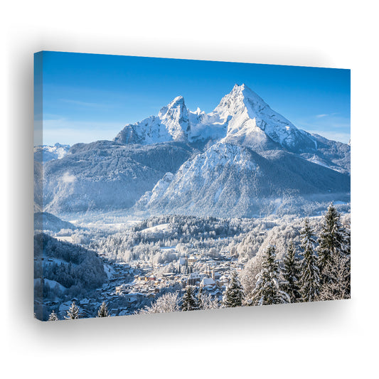 mountain landscape in the Bavarian Alps with village of Berchtesgaden, Cavas Print Wall Art Hom Decor