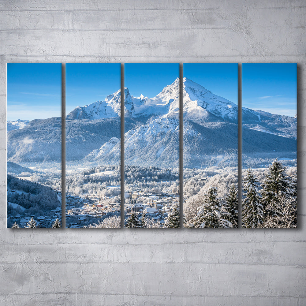 mountain landscape in the Bavarian Alps with village of Berchtesgaden, 5 Piece B Extra Large Cavas Print Wall Art Decor