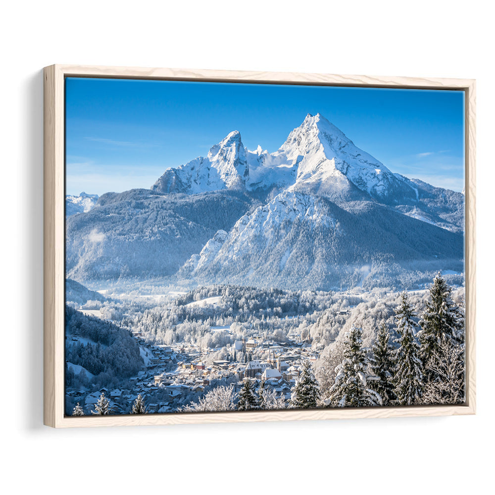 Mountain Landscape In The Bavarian Alps With Village Of Berchtesgaden, Framed Cavas Print, Floating Frame