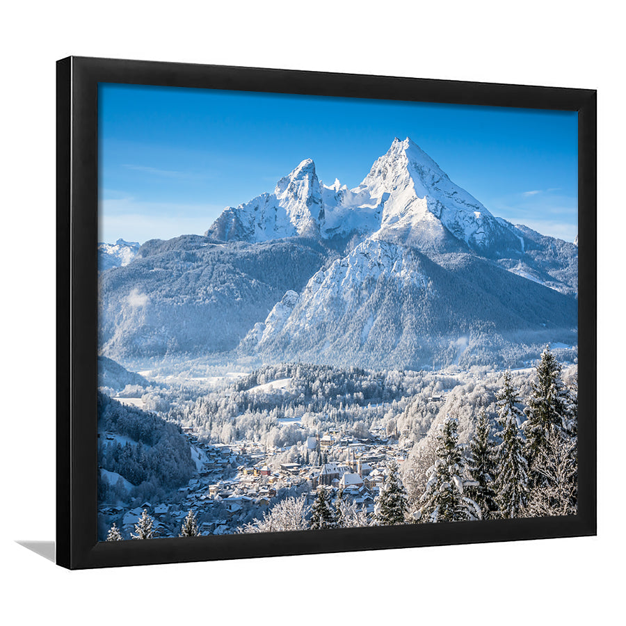Mountain Landscape In The Bavarian Alps With Village Of Berchtesgaden, Framed Art Print, Picture Framed