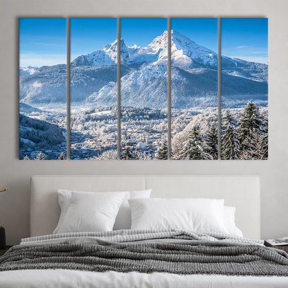 mountain landscape in the Bavarian Alps with village of Berchtesgaden, 5 Piece B Extra Large Cavas Print Wall Art Decor