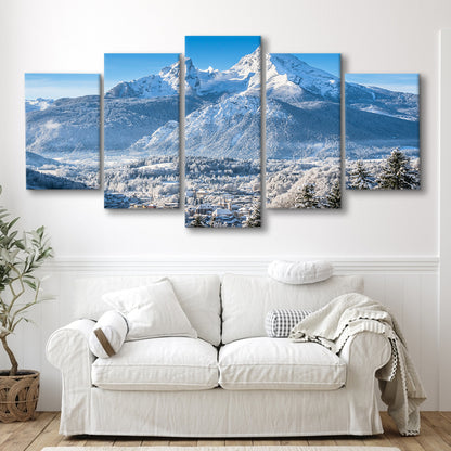 mountain landscape in the Bavarian Alps with village of Berchtesgaden, 5 Piece Large Cavas Print Wall Art