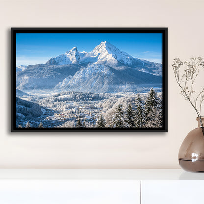 Mountain Landscape In The Bavarian Alps With Village Of Berchtesgaden, Framed Cavas Print, Floating Frame