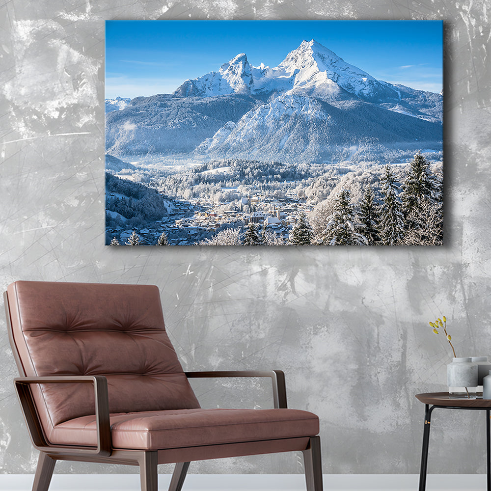 mountain landscape in the Bavarian Alps with village of Berchtesgaden, Cavas Print Wall Art Hom Decor