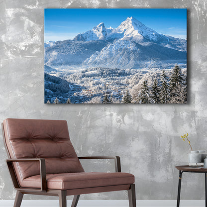 mountain landscape in the Bavarian Alps with village of Berchtesgaden, Cavas Print Wall Art Hom Decor