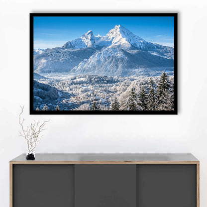Mountain Landscape In The Bavarian Alps With Village Of Berchtesgaden, Framed Art Print, Picture Framed