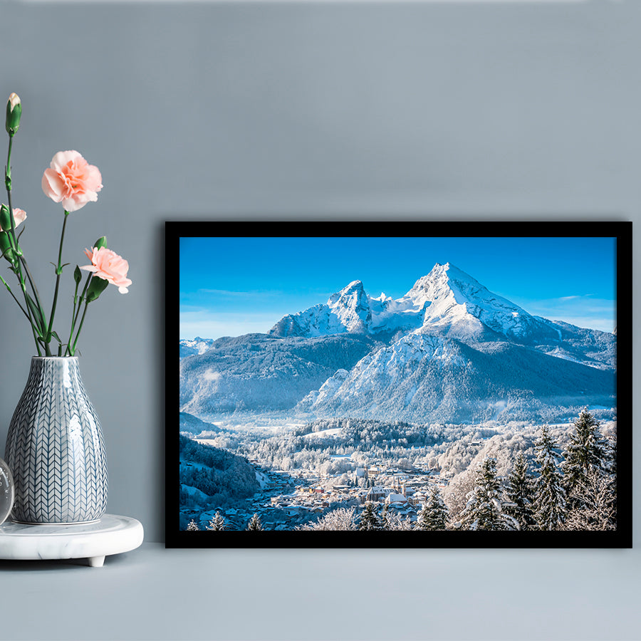 Mountain Landscape In The Bavarian Alps With Village Of Berchtesgaden, Framed Art Print, Picture Framed