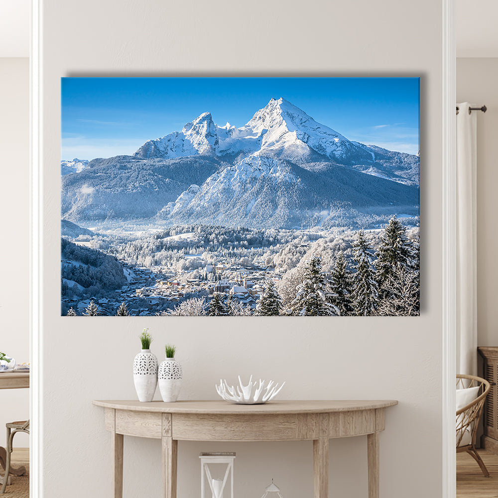 mountain landscape in the Bavarian Alps with village of Berchtesgaden, Cavas Print Wall Art Hom Decor