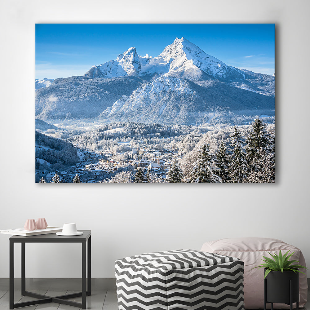 mountain landscape in the Bavarian Alps with village of Berchtesgaden, Cavas Print Wall Art Hom Decor
