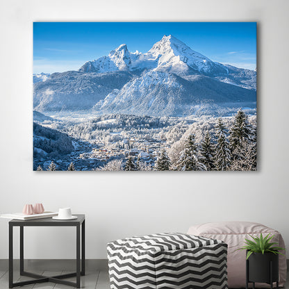 mountain landscape in the Bavarian Alps with village of Berchtesgaden, Cavas Print Wall Art Hom Decor