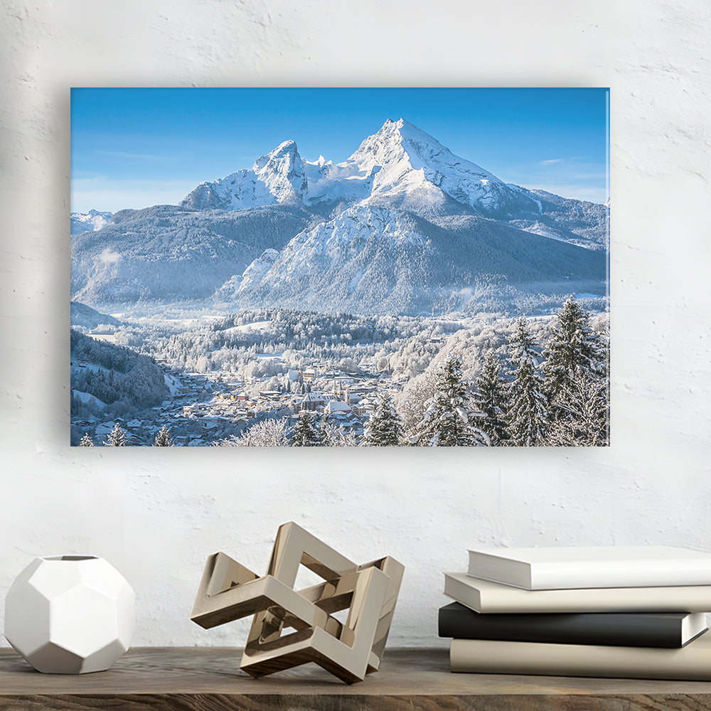 mountain landscape in the Bavarian Alps with village of Berchtesgaden, Cavas Print Wall Art Hom Decor