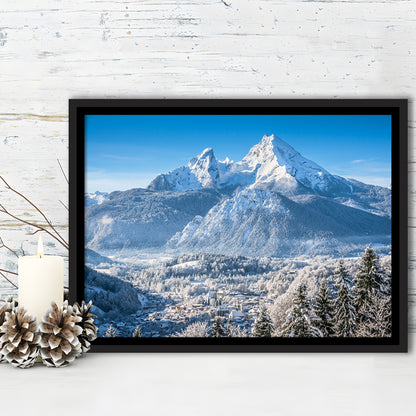 Mountain Landscape In The Bavarian Alps With Village Of Berchtesgaden, Framed Cavas Print, Floating Frame