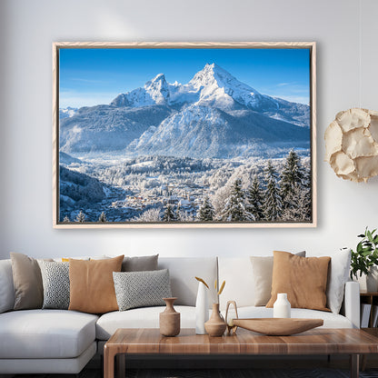 Mountain Landscape In The Bavarian Alps With Village Of Berchtesgaden, Framed Cavas Print, Floating Frame
