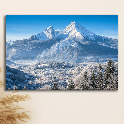 mountain landscape in the Bavarian Alps with village of Berchtesgaden, Cavas Print Wall Art Hom Decor