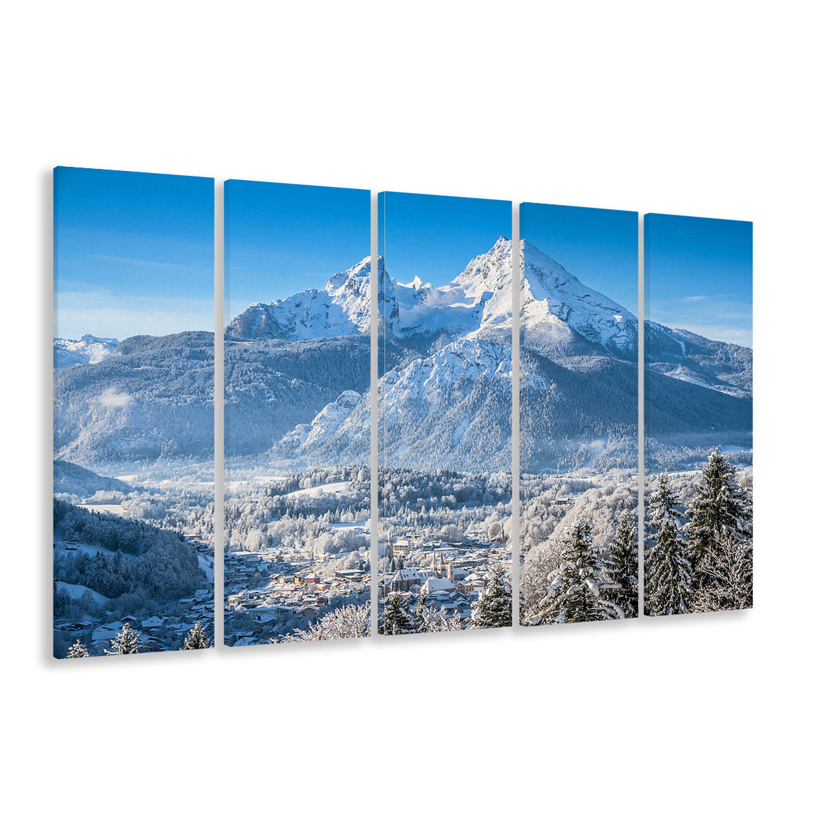 mountain landscape in the Bavarian Alps with village of Berchtesgaden, 5 Piece B Extra Large Cavas Print Wall Art Decor