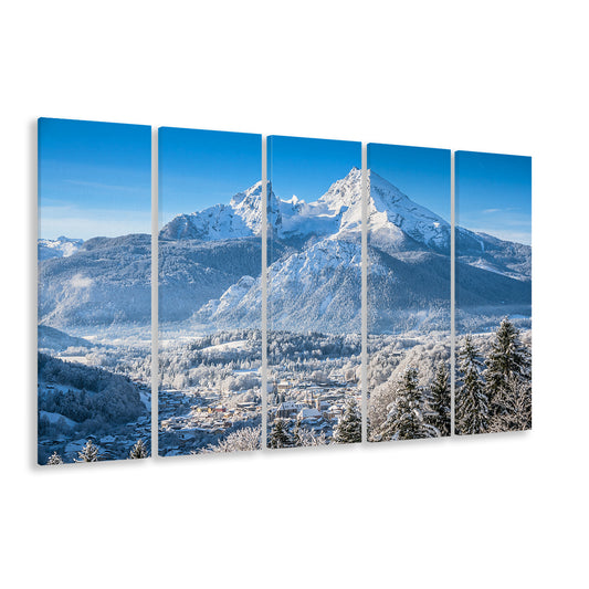 mountain landscape in the Bavarian Alps with village of Berchtesgaden, 5 Piece B Extra Large Cavas Print Wall Art Decor