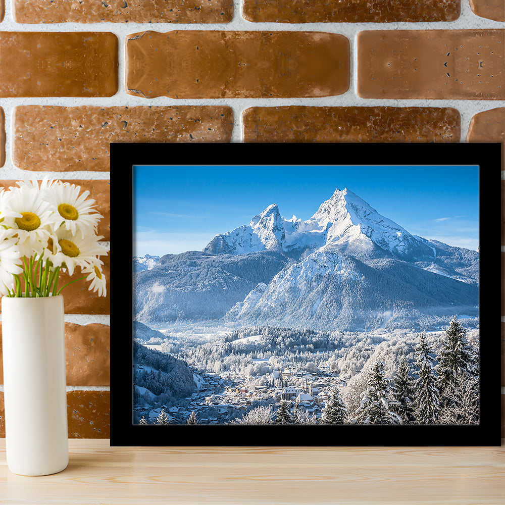 Mountain Landscape In The Bavarian Alps With Village Of Berchtesgaden, Framed Art Print, Picture Framed