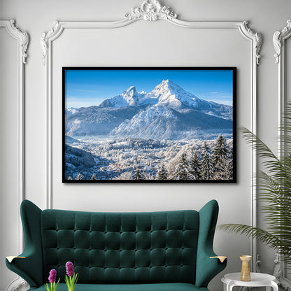 Mountain Landscape In The Bavarian Alps With Village Of Berchtesgaden, Framed Art Print, Picture Framed